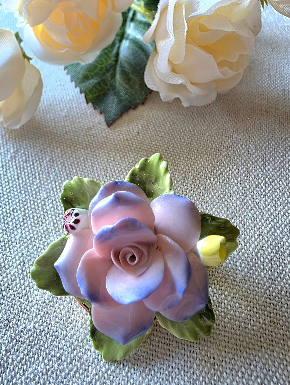 Vintage Artone bone china pink flower floral brooch made in England.